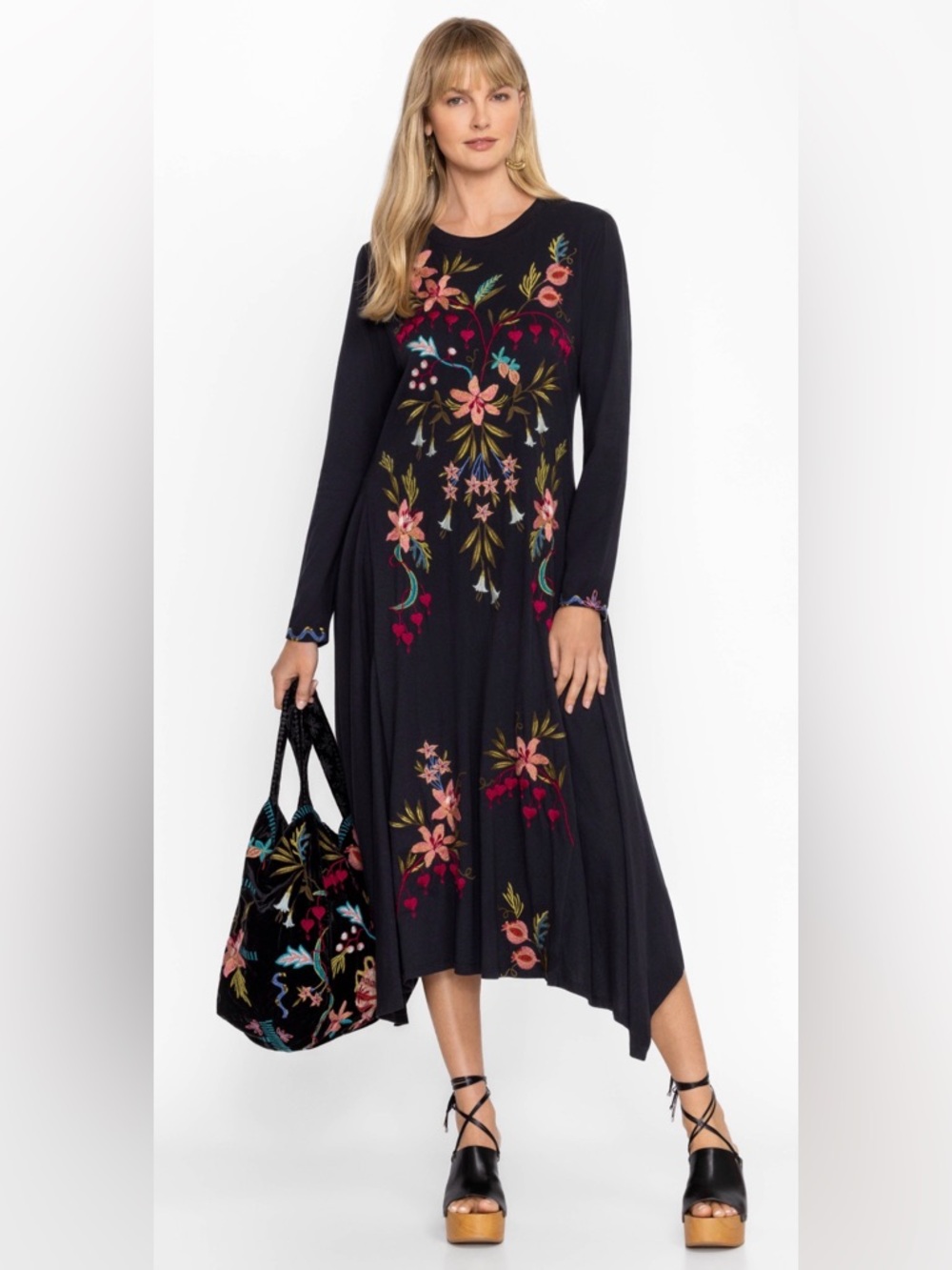 NWT JOHNNY WAS Amarylla Handkerchief Knit Dress Black Size Large - Picture 3 of 16